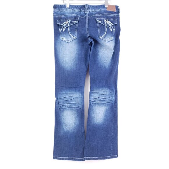 Maurices Womens Size 11/12 Long Distressed Bootcut Jeans Stretch Denim Blue - Picture 2 of 10